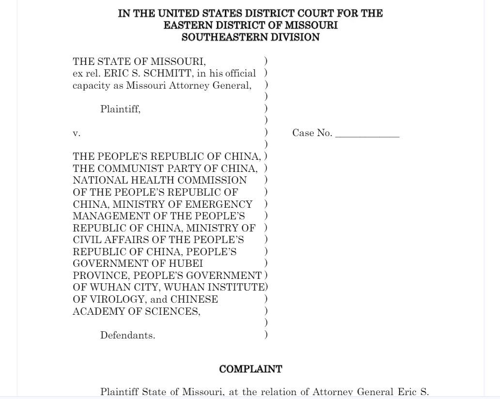 Image for article Le Missouri devient le premier État des États-Unis à poursuivre en justice le Parti communiste chinois pour ses « tromperie et inaction » ayant entraîné la pandémie