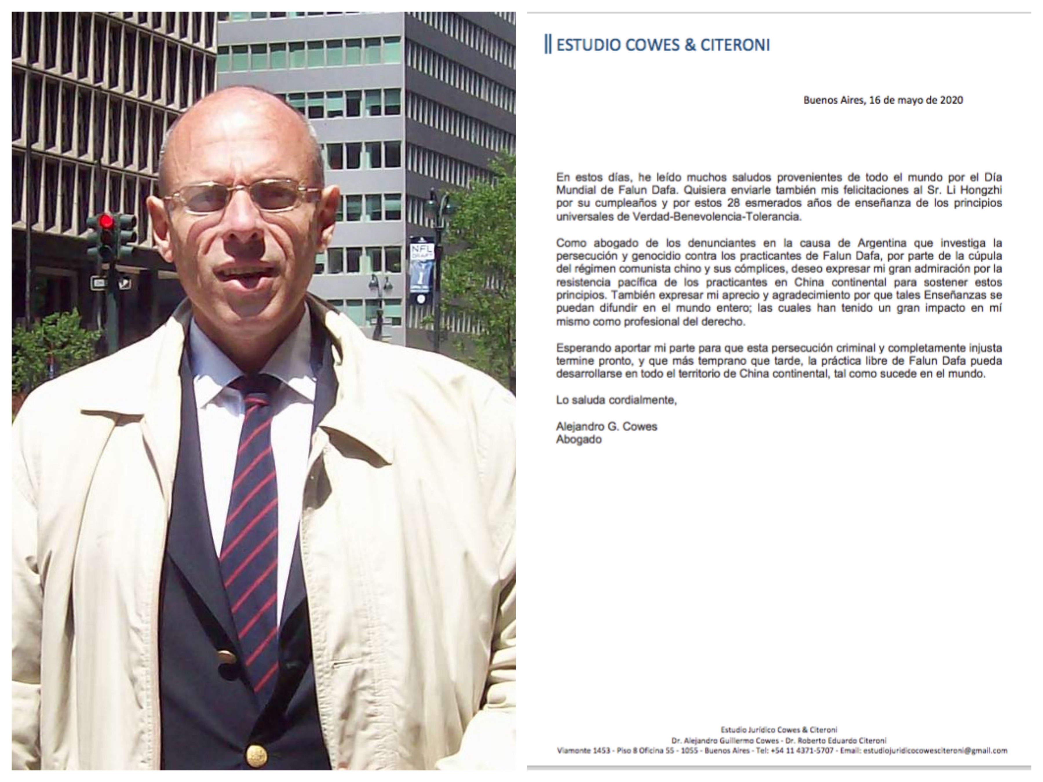 Image for article Argentine : L’avocat du procès intenté contre d'anciens dirigeants du Parti communiste chinois envoie ses vœux pour la Journée mondiale du Falun Dafa
