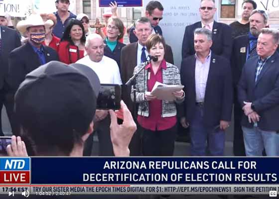 Image for article Lors d'un rassemblement en Arizona, des législateurs réclament la décertification des résultats de l'élection présidentielle de l'Arizona de 2020