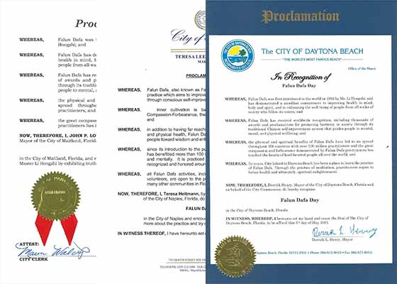 Image for article La Floride : Trois villes proclament le 13 mai comme la Journée du Falun Dafa et encouragent les gens à suivre le principe Authenticité-Bienveillance-Tolérance