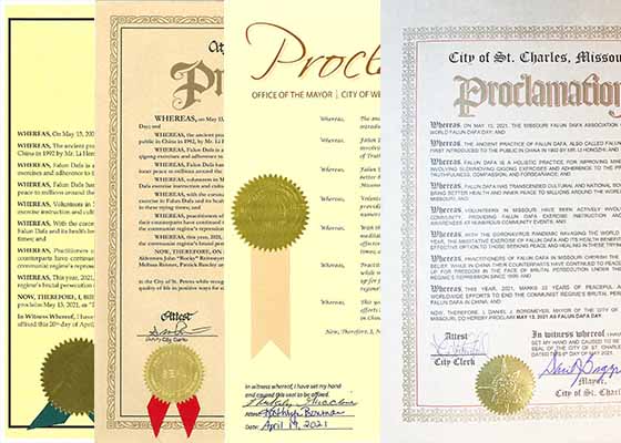 Image for article Missouri : Quatre villes émettent des proclamations pour célébrer la Journée du Falun Dafa