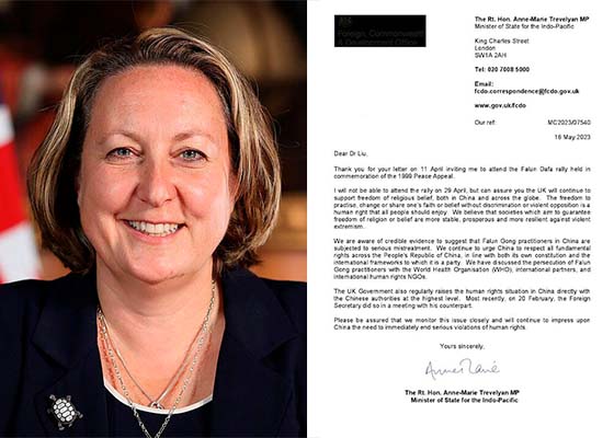 Image for article Royaume-Uni : La ministre d’État exprime son inquiétude envers les pratiquants de Falun Dafa chinois